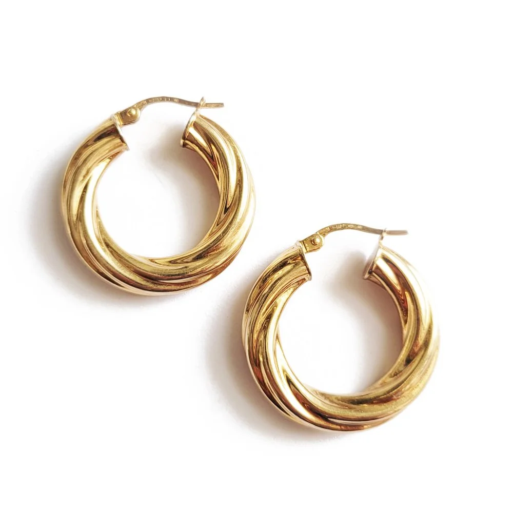 9ct Gold 'Midi' Ridged Hoops by UnoAErre