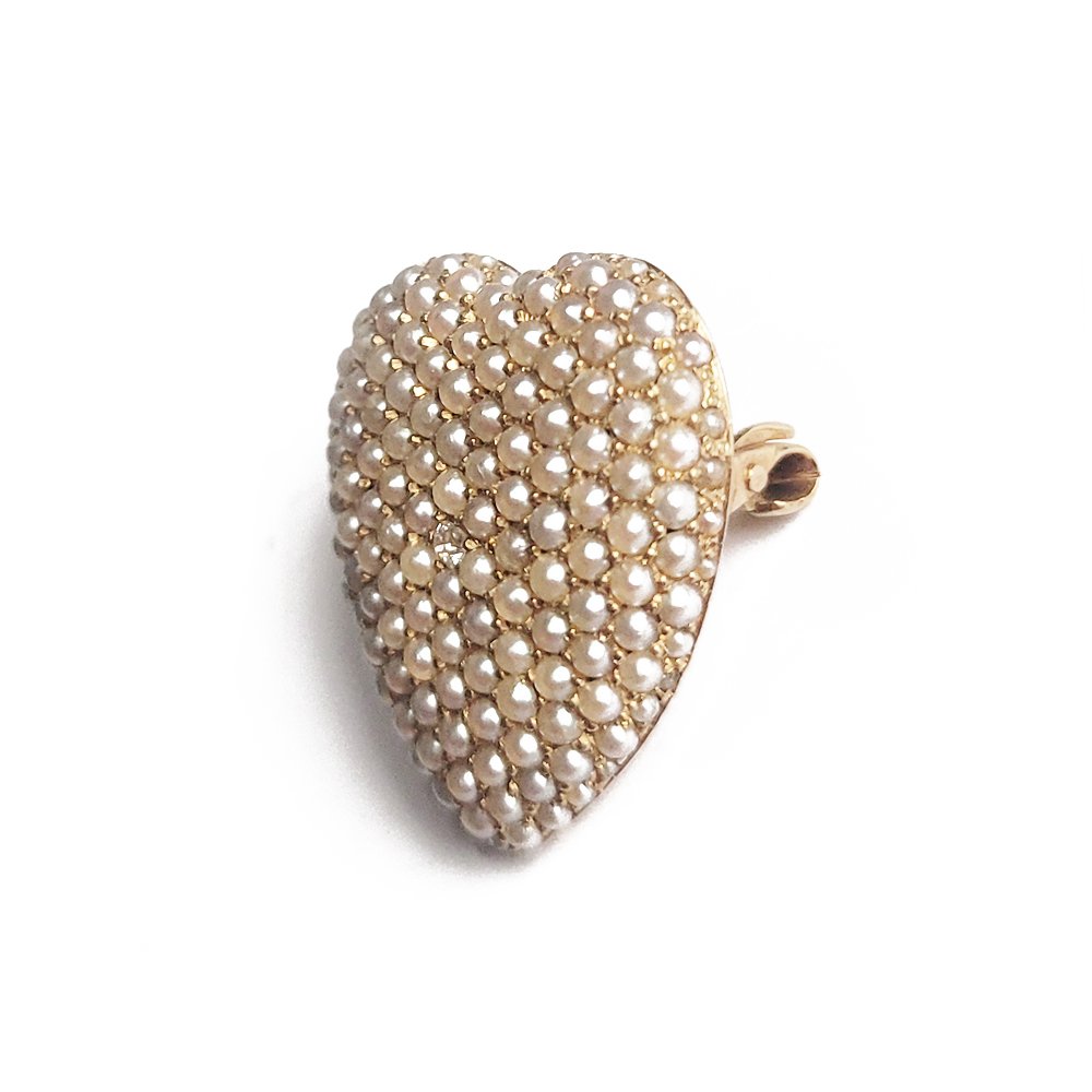 Antique Pearl and Diamond Heart Pendant/Brooch by Shreve & Co