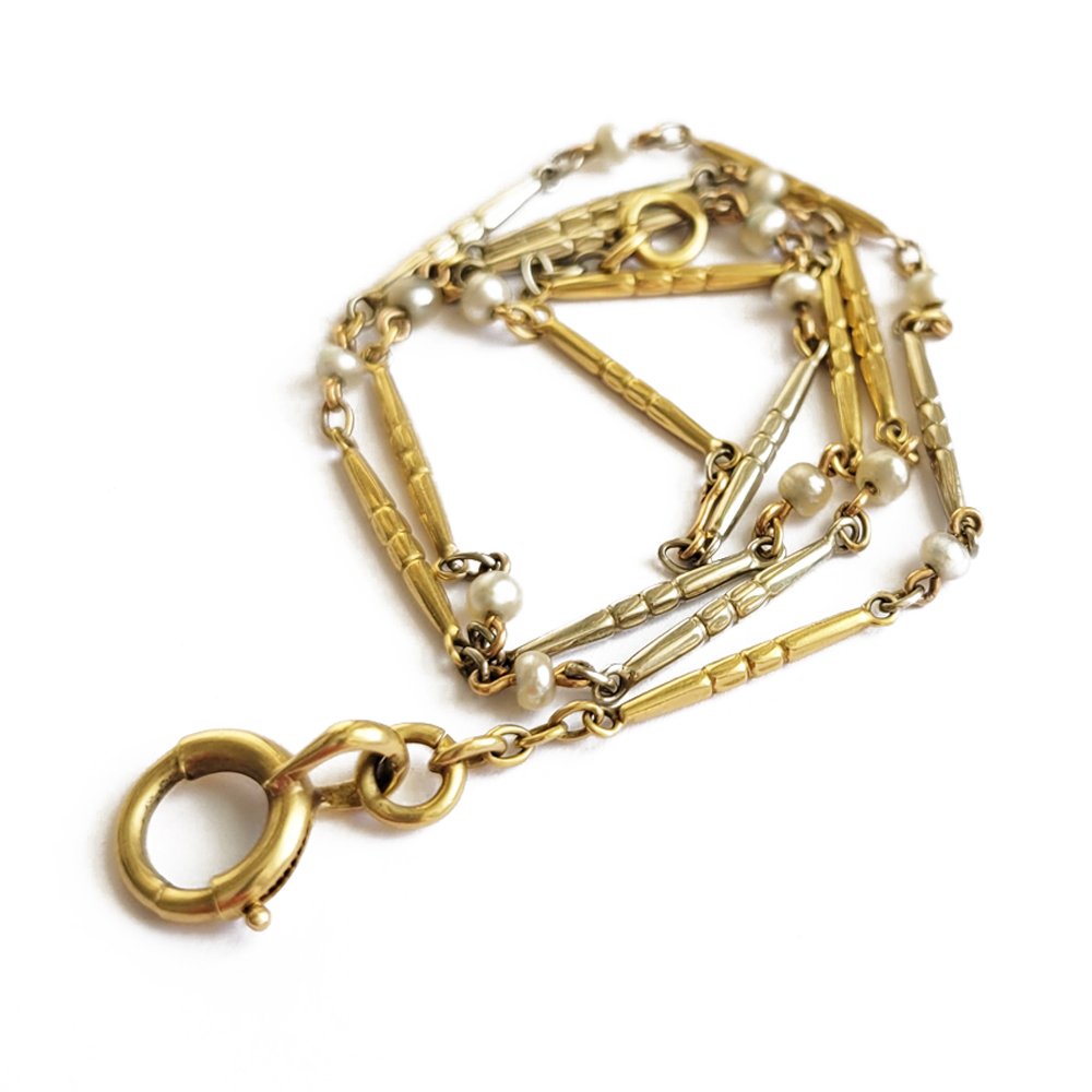 Antique 18ct Bi-Colour Gold & Pearl Chain