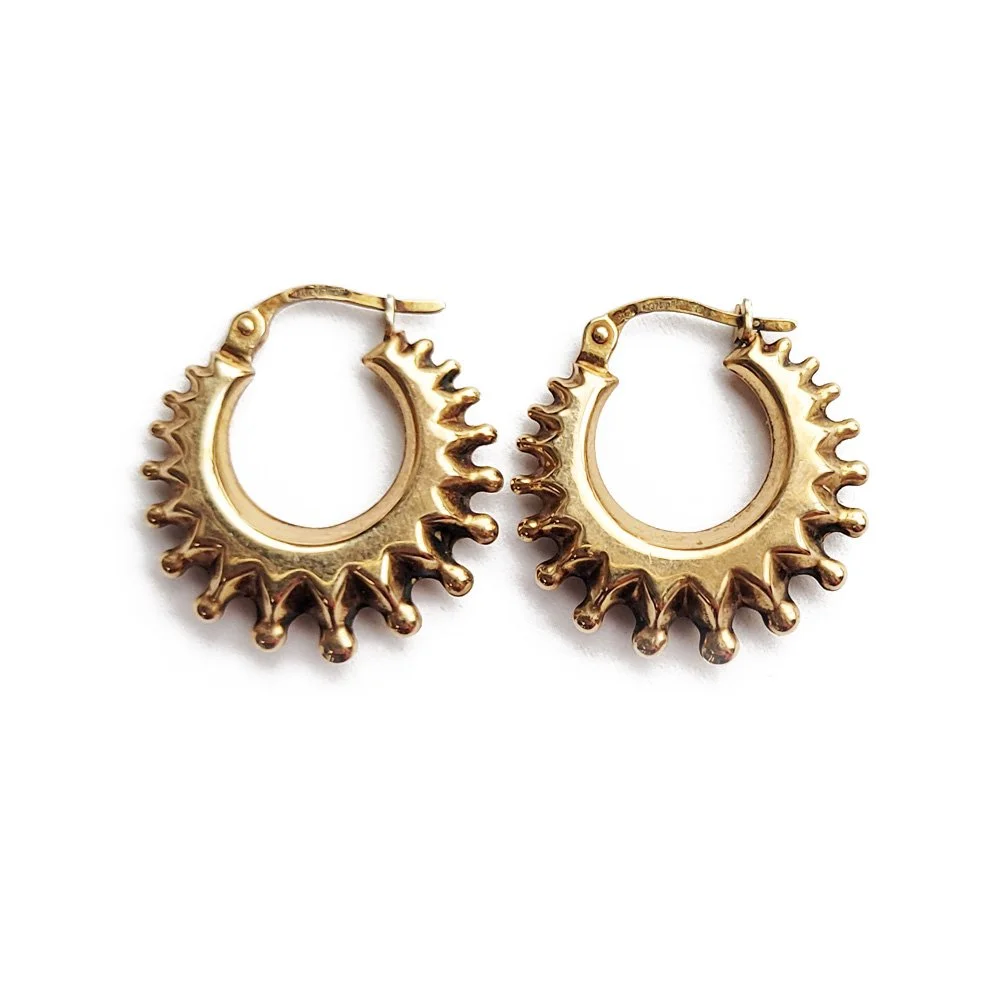 Vintage 9ct Gold Spiked Creole Hoops