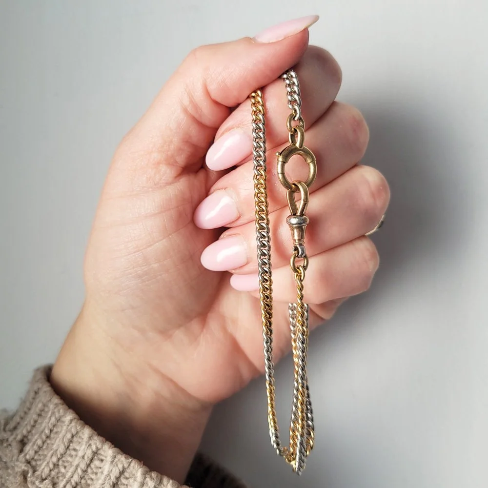 Fabulous Antique 18ct Gold & Platinum Curb Link Chain