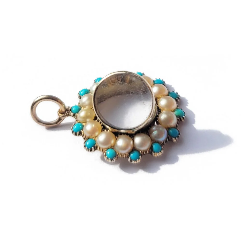 Georgian Pearl & Turquoise Locket Pendant