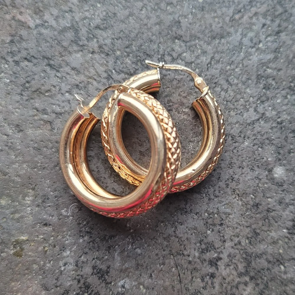 Vintage 9ct Gold Chubby Textured Hoops by UnoAErre