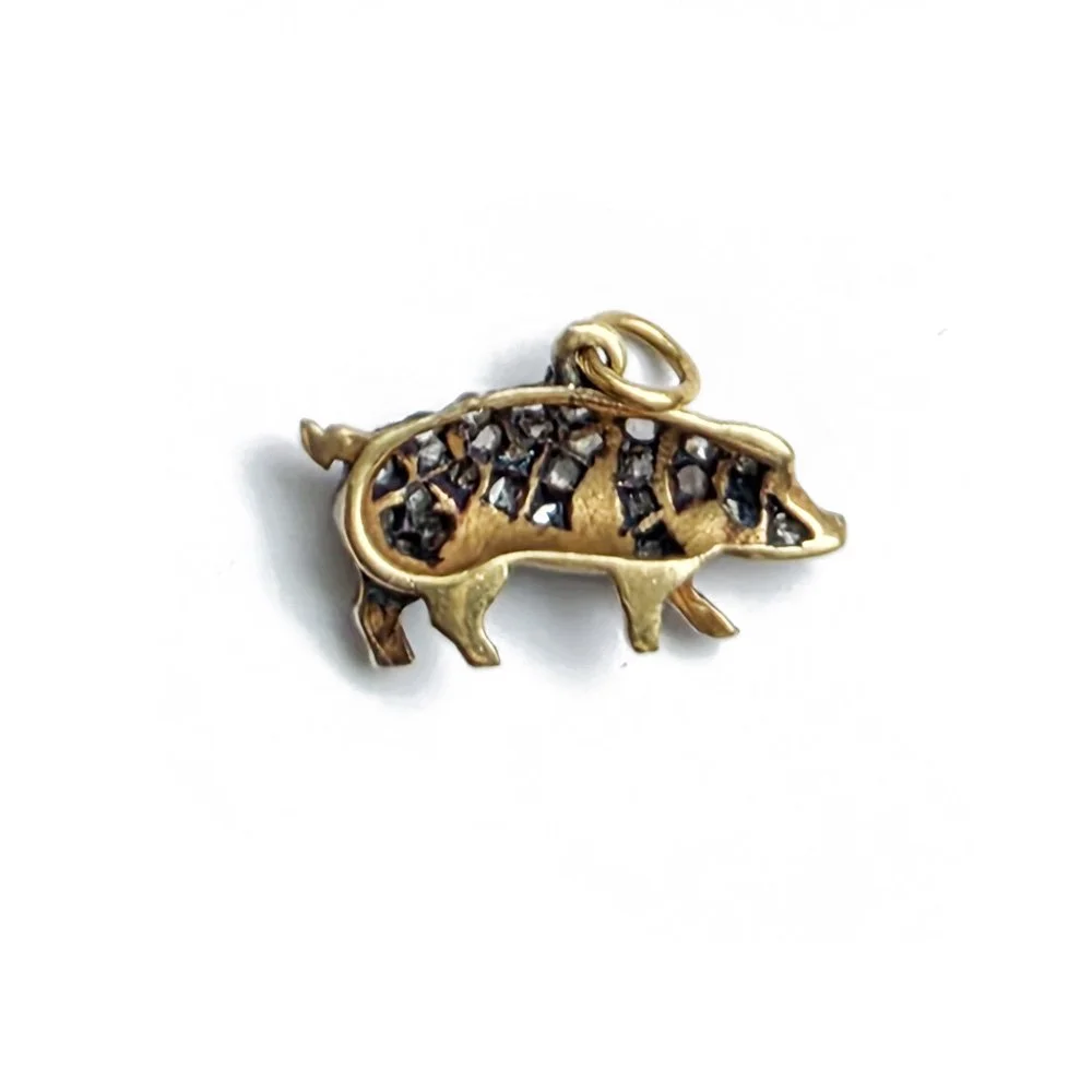Vintage Rose Diamond Piggy Pendant