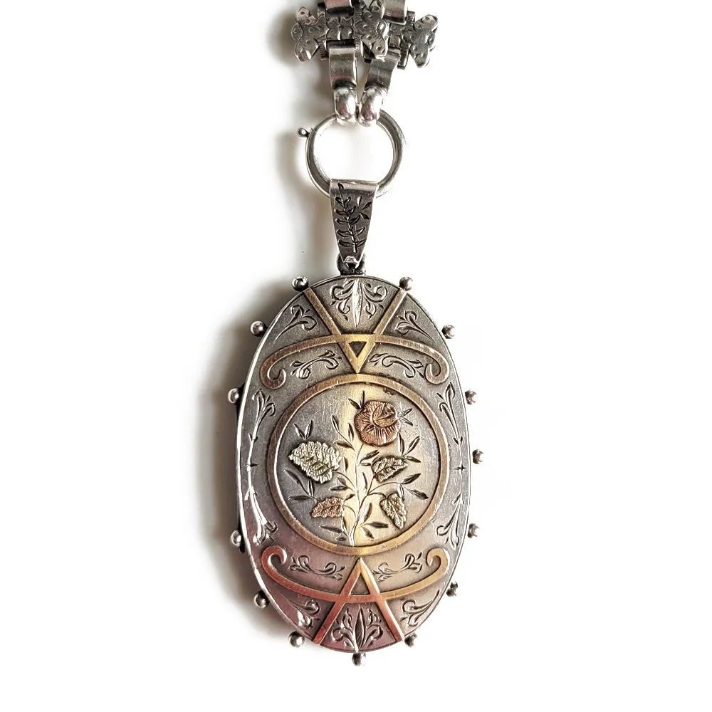 Epic Victorian Silver Collar and Two Colour Gold Locket