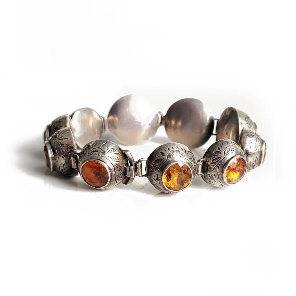 Incredible Victorian Domed Citrine & Silver Bracelet