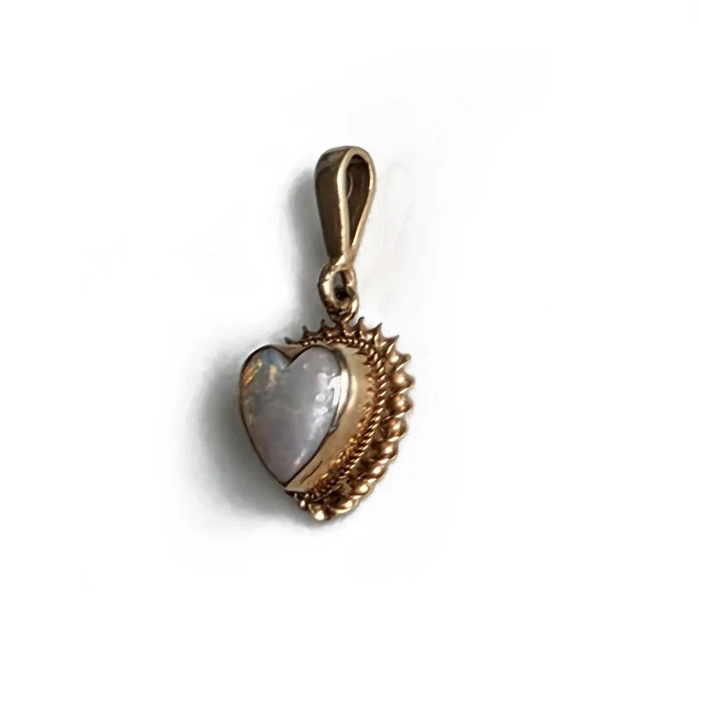 Antique 9ct Gold Opal Heart Pendant