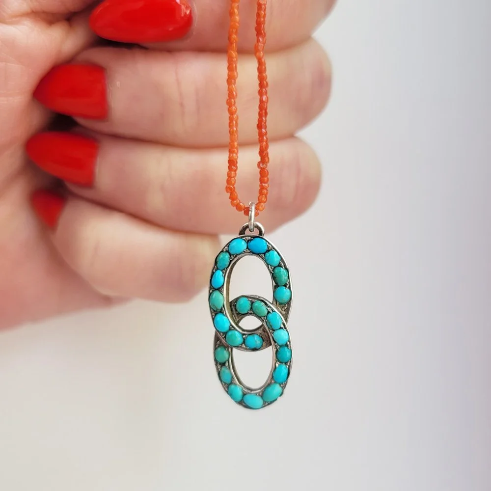 Antique Turquoise Interlocked Ovals Pendant