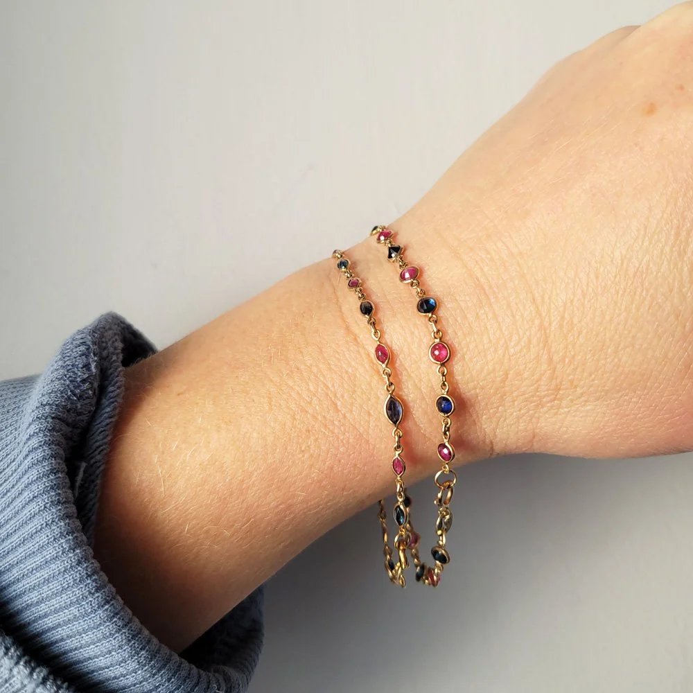 Vintage Pink & Blue Sapphire Bracelet