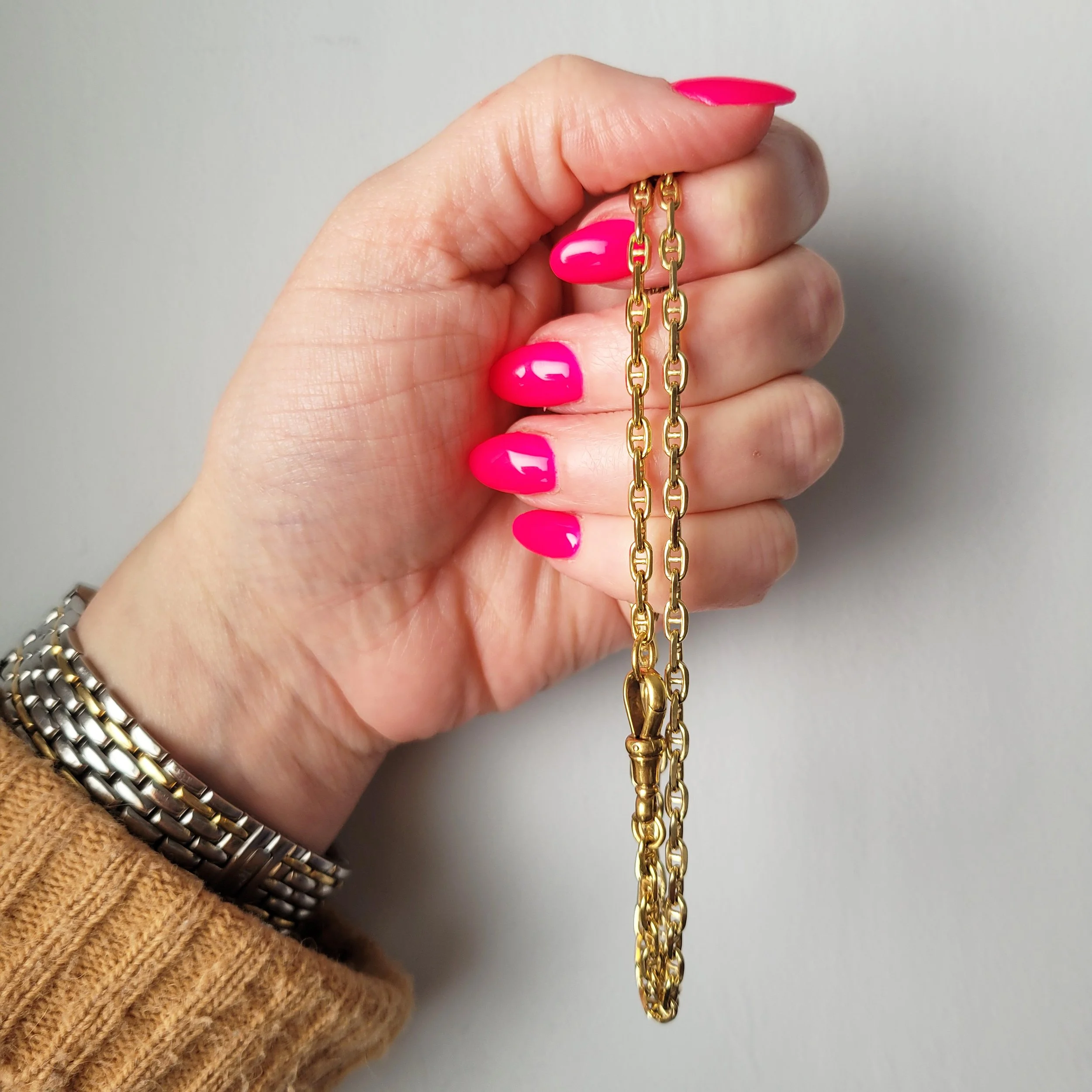 Antique 9ct Gold Mariner Link Chain With Dogclip