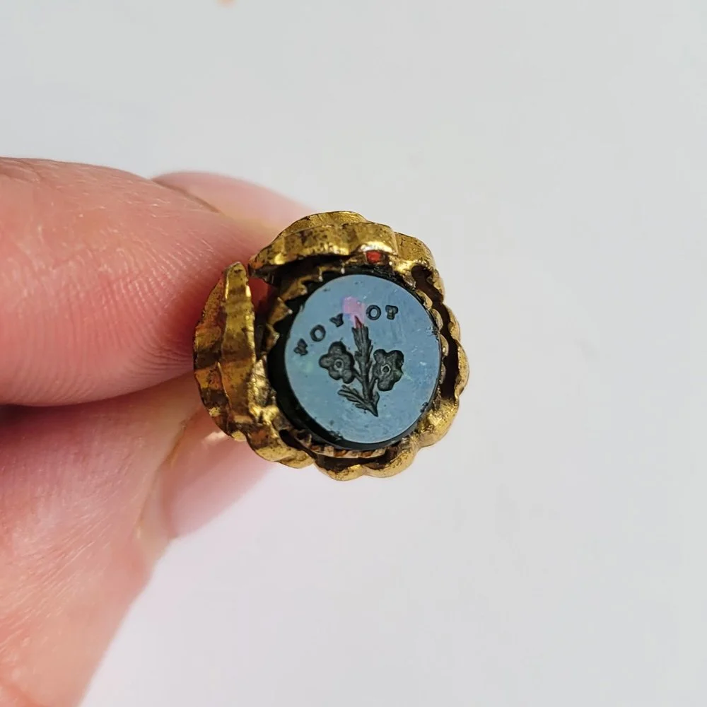 Victorian Gilt Metal 'Think to You' Pansy  Fob Pendant