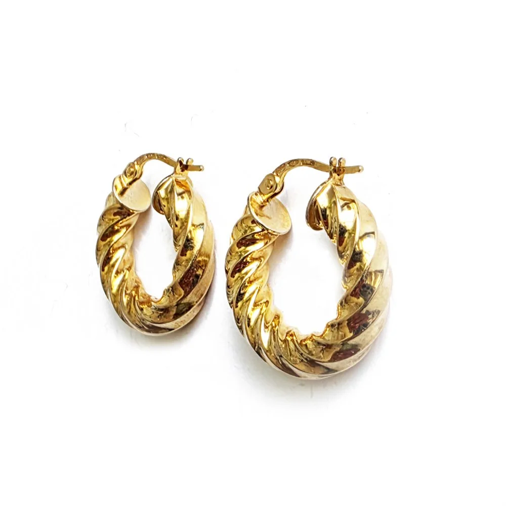 Vintage 9ct Gold Twisted Huggy Hoops by UnoAErre
