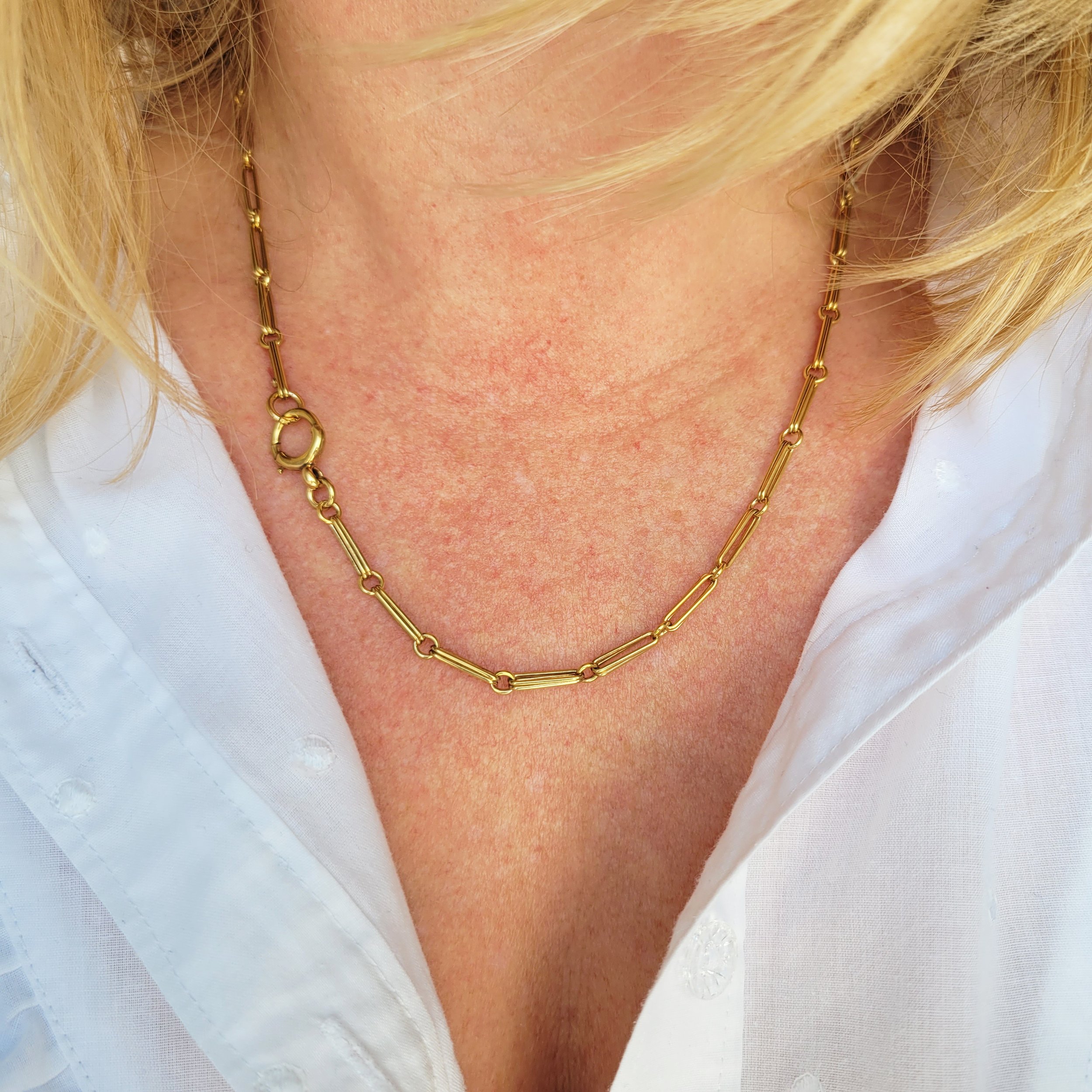 Antique 9ct Yellow Gold Double Trombone Link Chain
