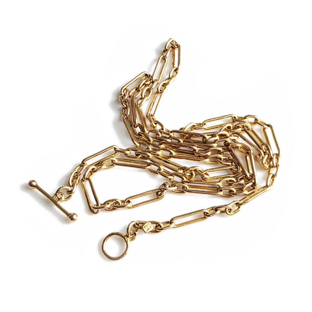 Antique 9ct Gold Baby Trombone ink Chain with T-Bar Clasp