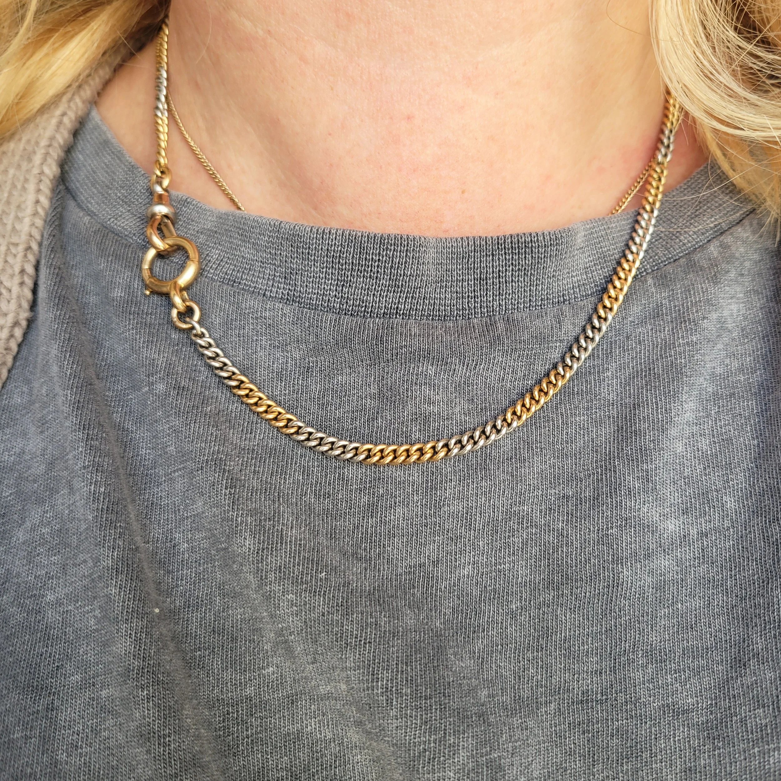 Fabulous Antique 18ct Gold & Platinum Curb Link Chain