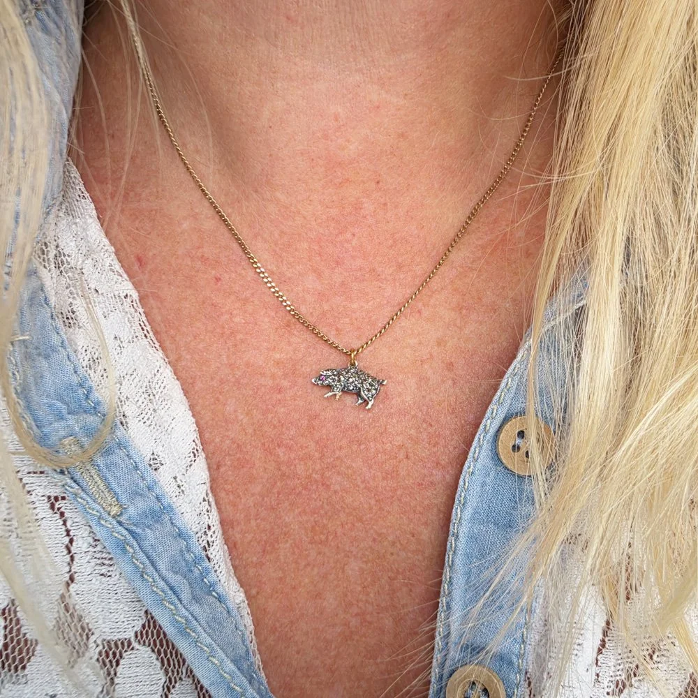 Vintage Rose Diamond Piggy Pendant