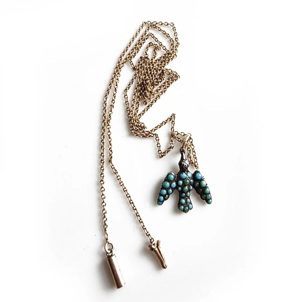 Victorian Pavé Turquoise Dove Pendant with 9ct Chain