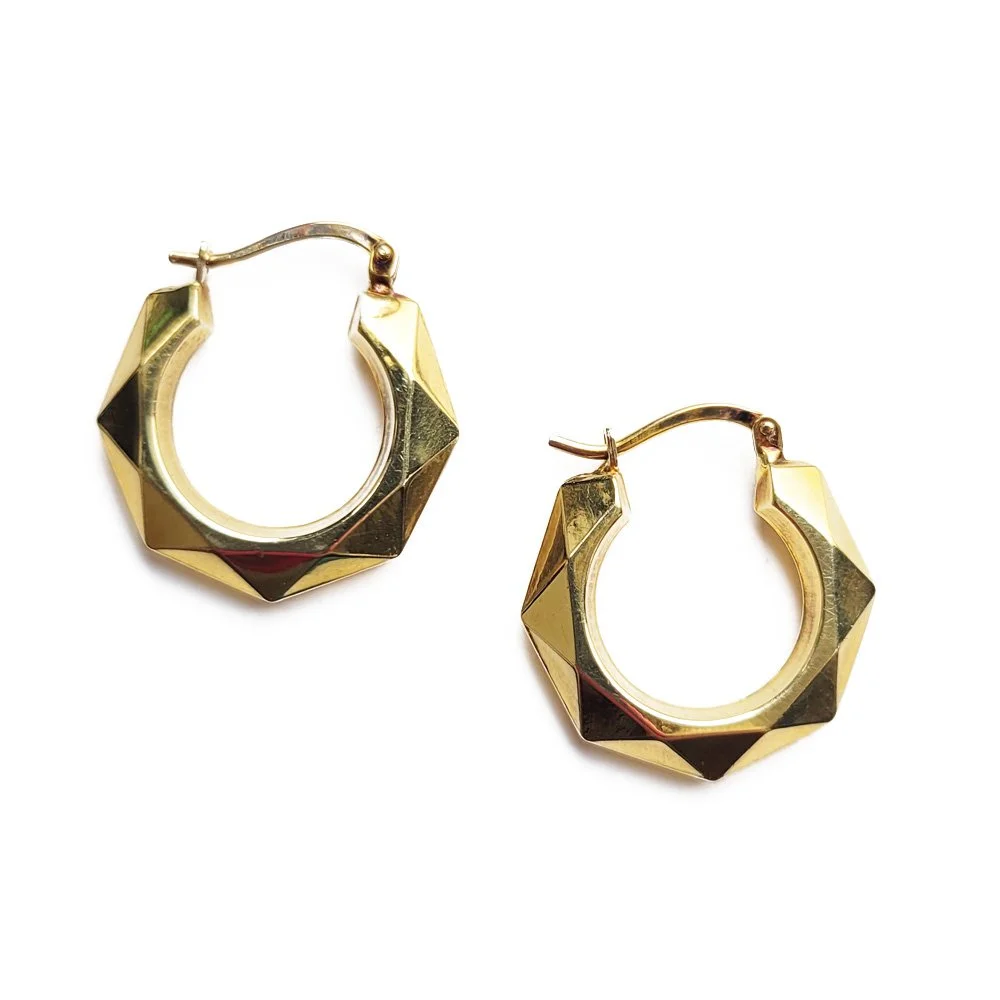 Vintage 9ct Gold Hexagonal Hoops by UnoAErre