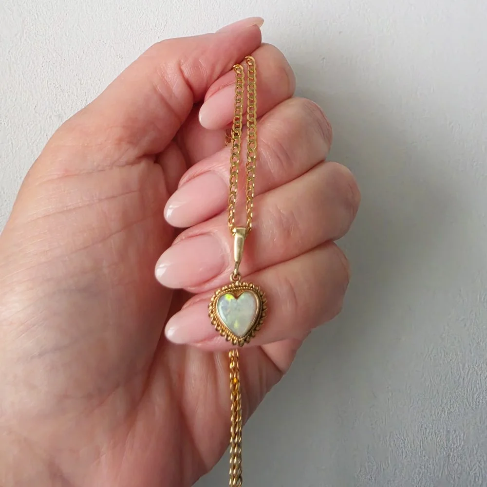 Antique 9ct Gold Opal Heart Pendant