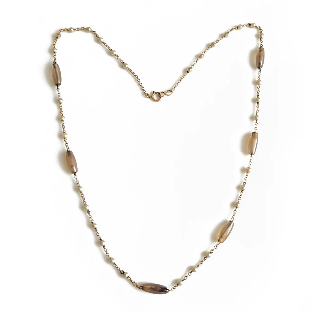 Antique Natural Pearl & Agate Station Chain