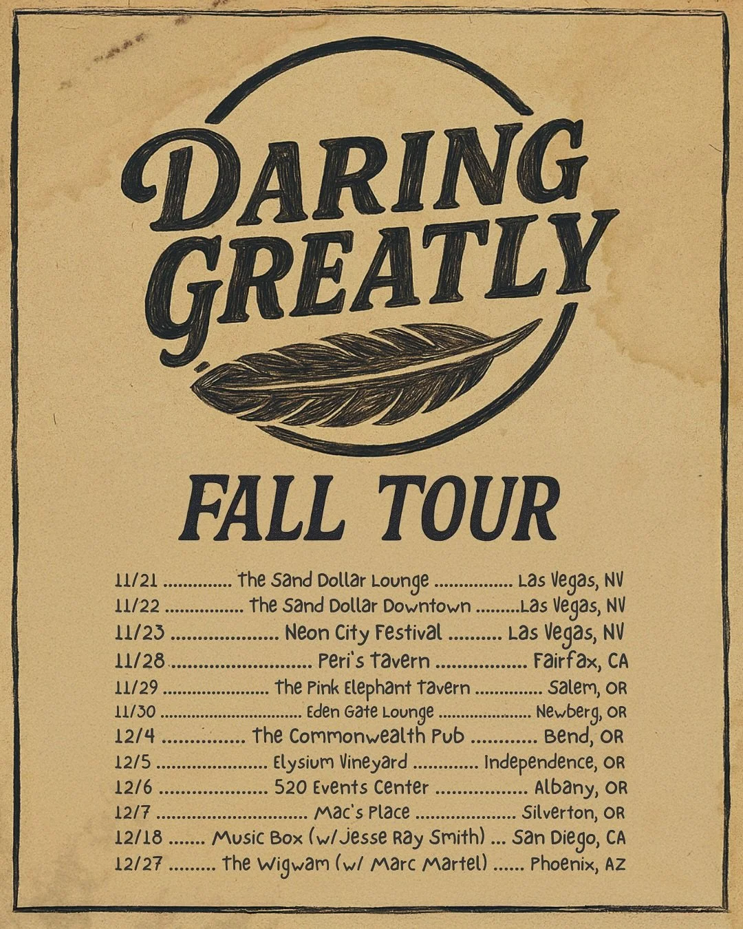 Ok here&rsquo;s the deal&hellip; 😮&zwj;💨 We&rsquo;re hittin&rsquo; the road again this November! From Las Vegas up through Oregon, back down to San Diego, and finishing the year in Phoenix.
And to top it off, we&rsquo;ve got new music coming your w