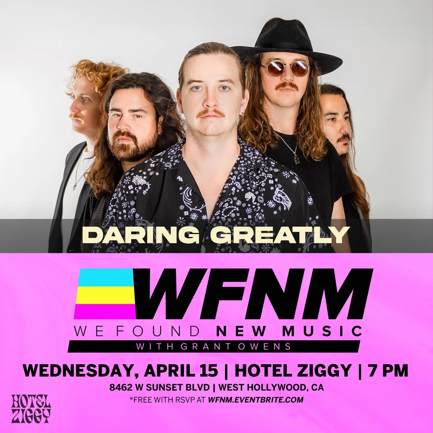 West Hollywood &mdash; Daring Greatly is back. Wednesday, April 15 @hotelziggy on Sunset Blvd. 🌇 

🌟 We&rsquo;re part of the WE FOUND NEW MUSIC @wfnm showcase series &mdash; 45 minute set, free with RSVP.
Come hang if you&rsquo;re around LA.
