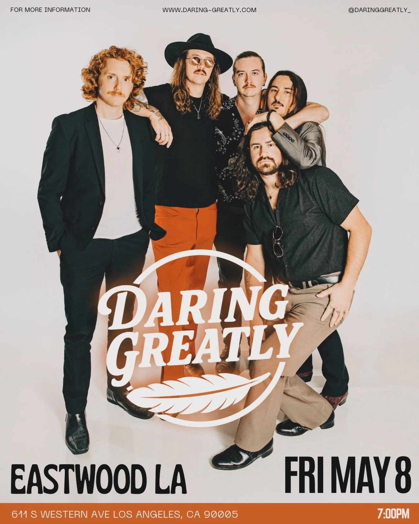 Making our debut at @eastwood.la in two ✌️ weeks! 
Come hang with us in Koreatown in Los Angeles at this fun Western-inspired spot on Friday May 8th. Full bar, arcade games, mechanical bull, and good just good vibes all around. 🤠 #daringgreatlyband 
