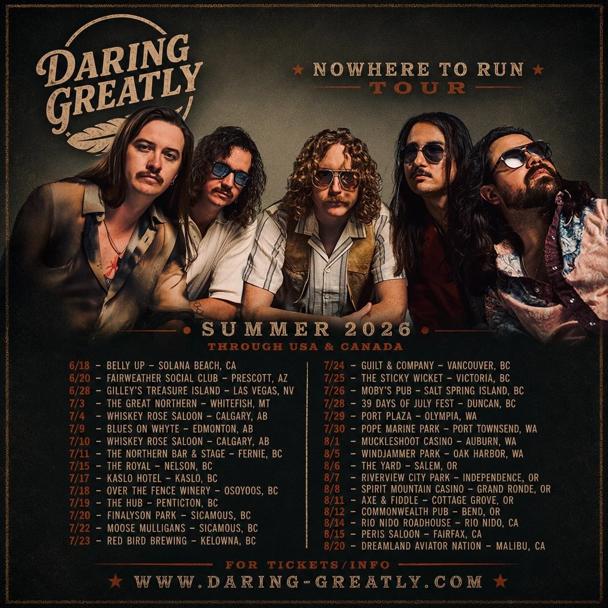 NOWHERE TO RUN TOUR 2026 🇺🇸/ 🇨🇦 

This Tuesday, June 9, we&rsquo;ll release our new single &ldquo;Nowhere to Run.&rdquo; 🔨 

Then later this month, we&rsquo;ll load up the van and head back out on the road. 🚐 

Over the next two months we&rsquo