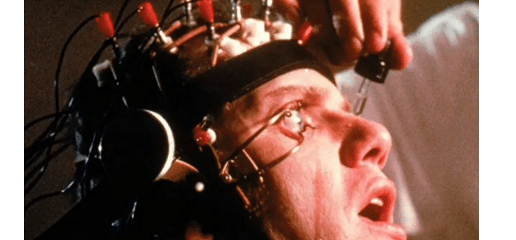 Malcolm McDowell being conditioned in A Clockwork Orange movie