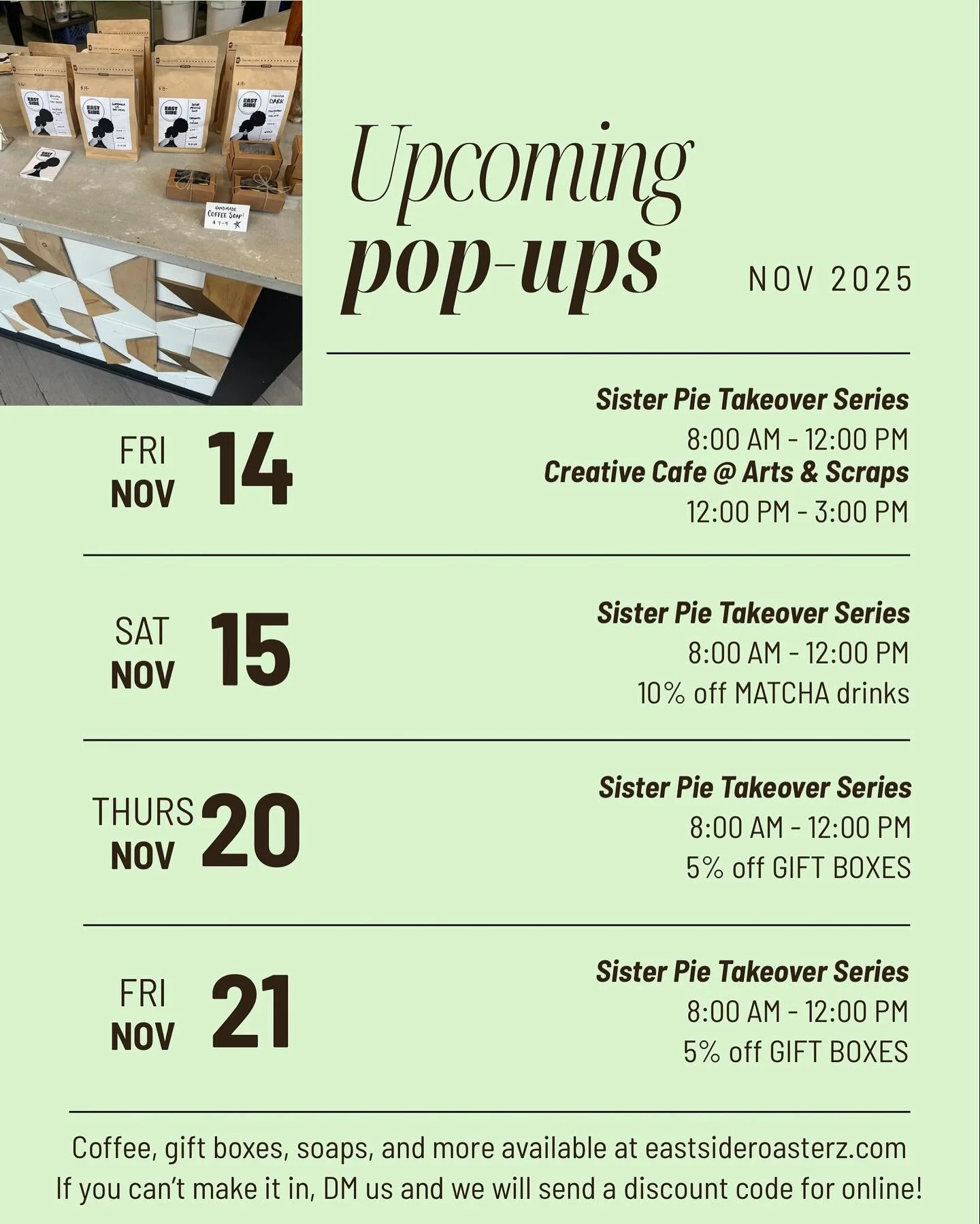 Updated for the next two weeks 😇

Should we start bringing a few gift boxes to pop-ups? Are we there yet? Weigh in in the comments!

New Dance Coffee Club, fka Blendo Club! Deliveries &amp; shipping will happen this week! Sign up before Wednesday to