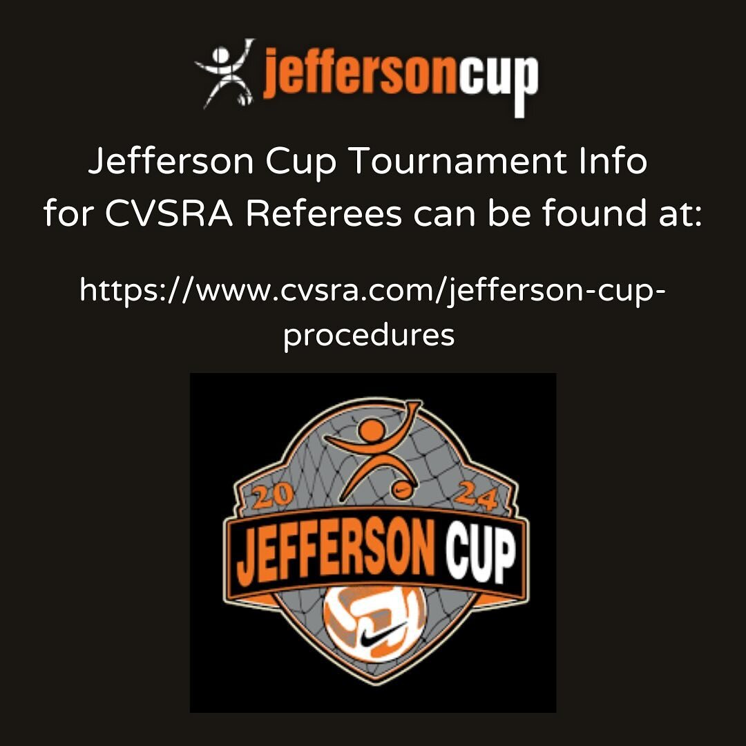 📢 Attention all referees! 📢

Head over to the CVSRA Jefferson Cup Tournament Information page at https://www.cvsra.com/jefferson-cup-procedures for all the essential information you need! 🏆 Whether it&rsquo;s procedures, guidelines, or FAQs, we&rs