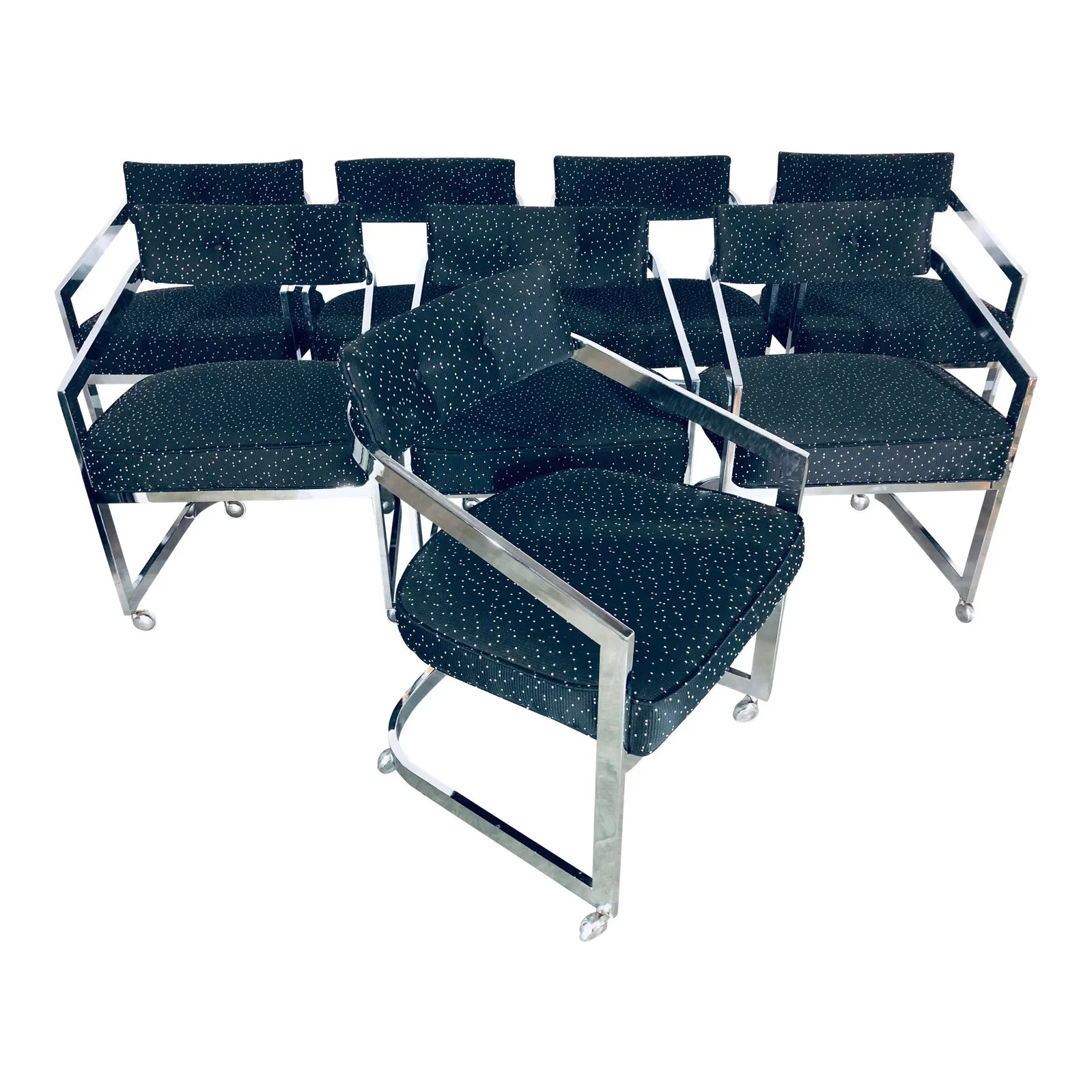 Milo Baughman for Design Institute of America Chrome Cantilevered Dining Chairs on Casters - Set 