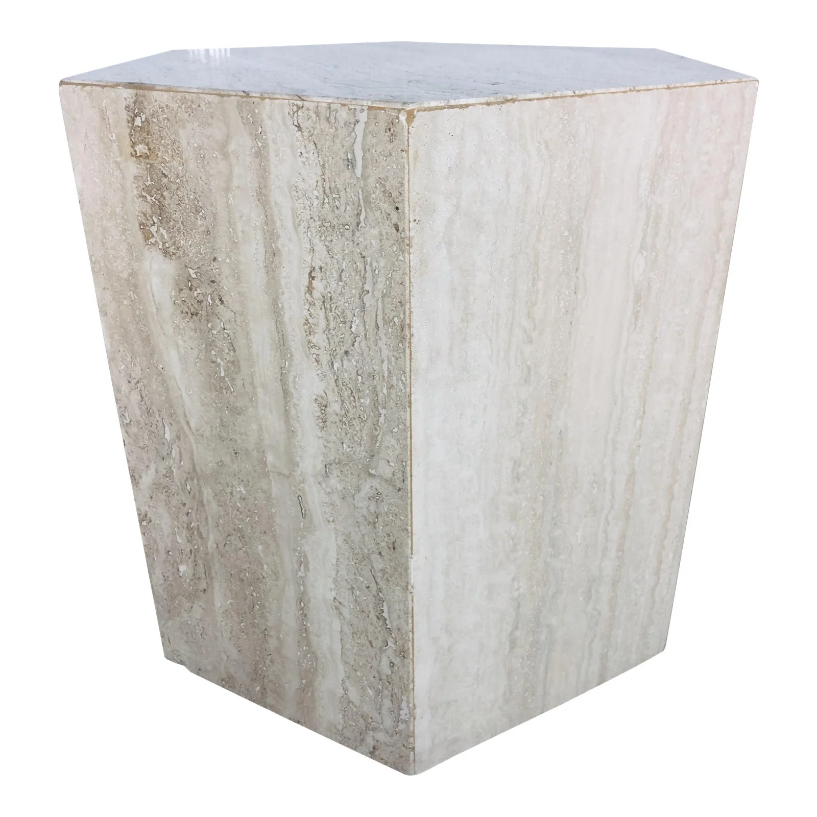 1970s Mid-Century Modern Hexagonal Italian Travertine Pedestal or Side Table