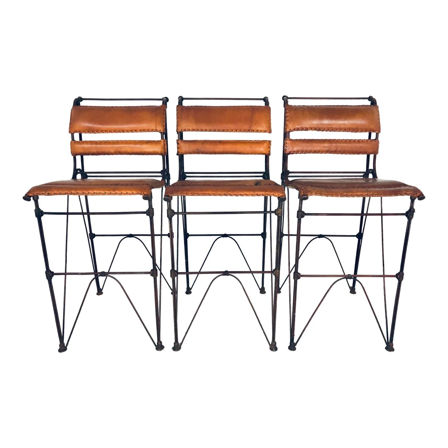 Ilana Goor Leather and Iron Bar Stools - Set of 