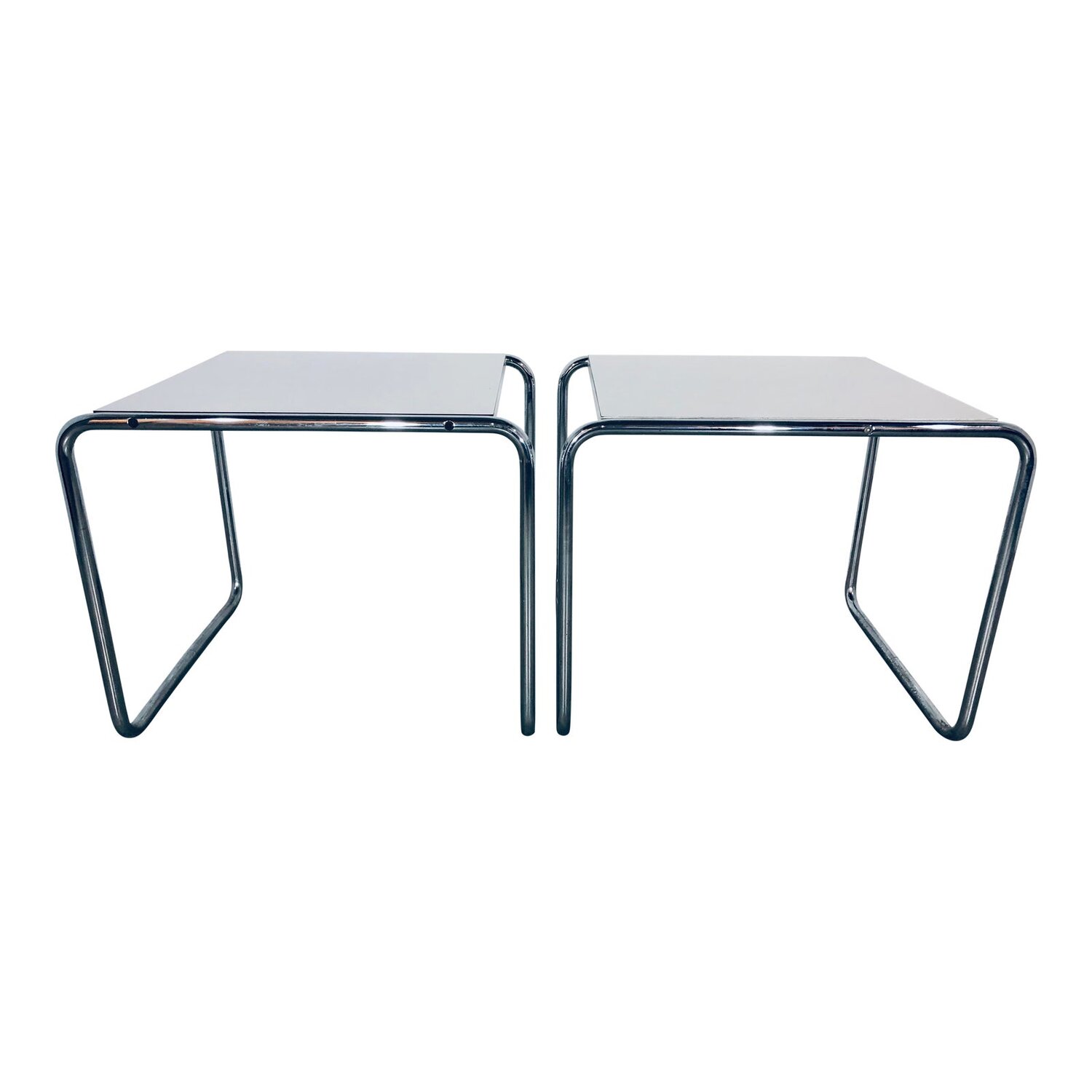 1960s Contemporary Marcel Breuer “Laccio” Chrome and Laminate Side Tables - a Pair