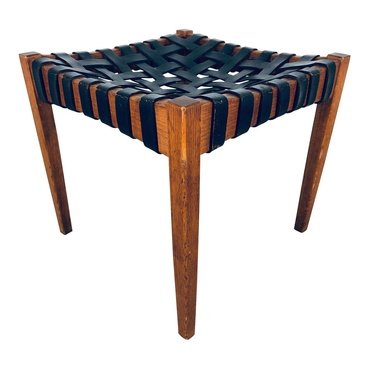 Danish Modern Woven Leather Strap Stool