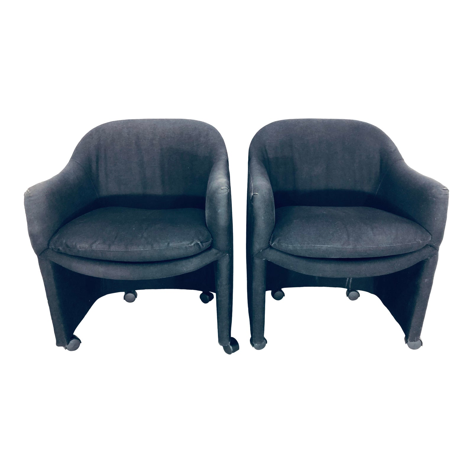 Thayer Coggin Black Denim Dining Arm Chairs- a Pair