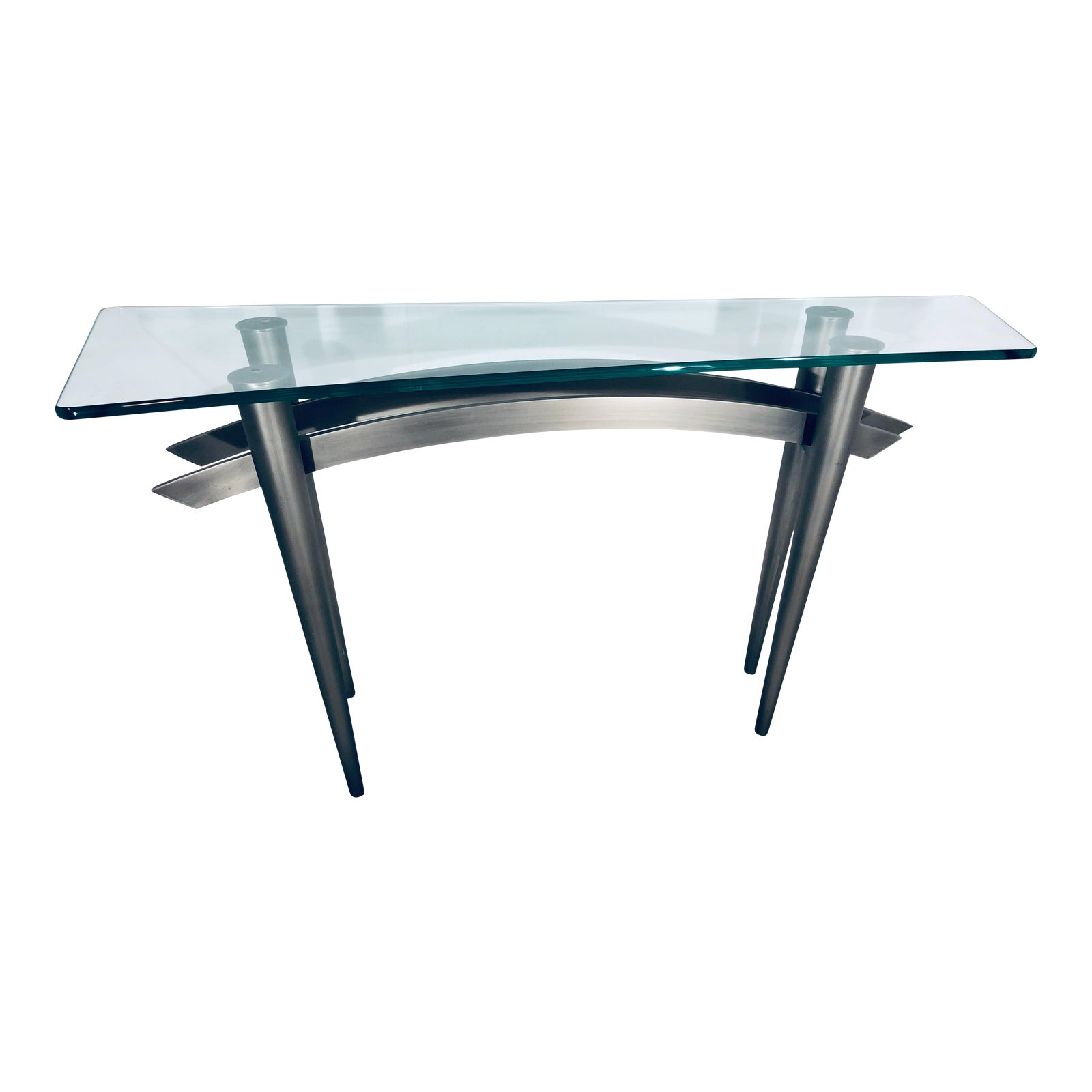 Contemporary Brushed Steel and Glass Console Table