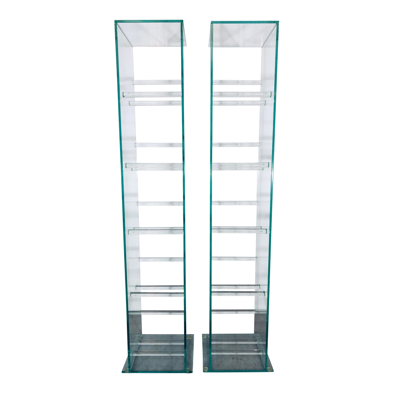 Contemporary Fontana Arte Style Glass Pedestal Tables -A Pair