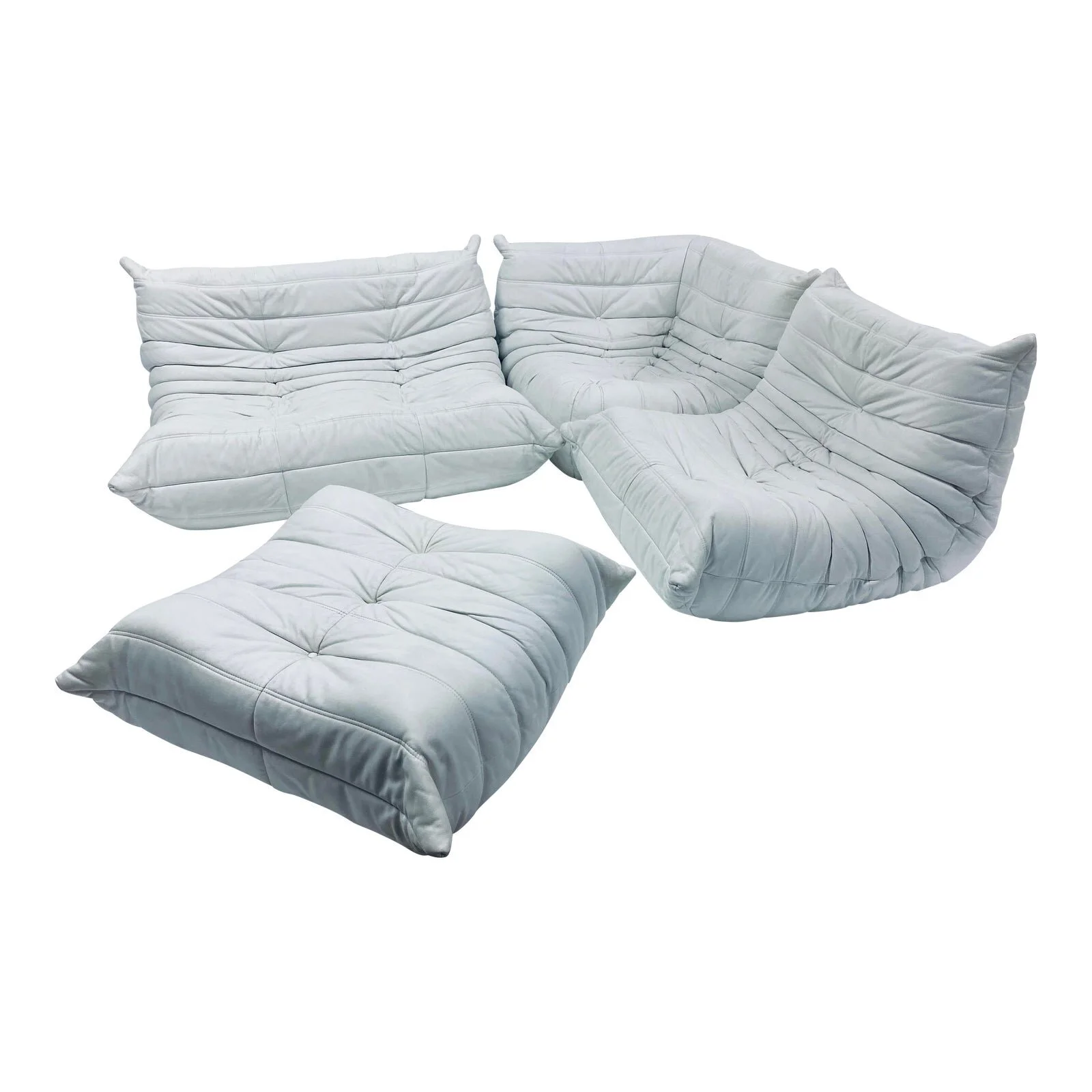 Michel Ducaroy for Ligne Roset White Leather Togo Sofa &amp; Ottoman