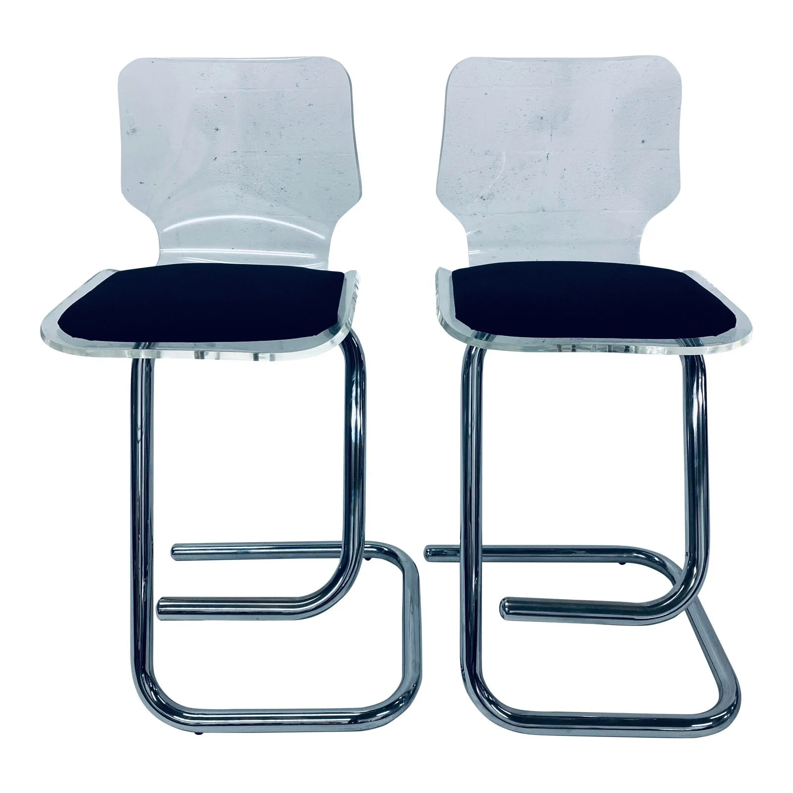 1970s Vintage Luigi Bardini Lucite and Chrome Bar Stools for Hill Mfg - a Pair