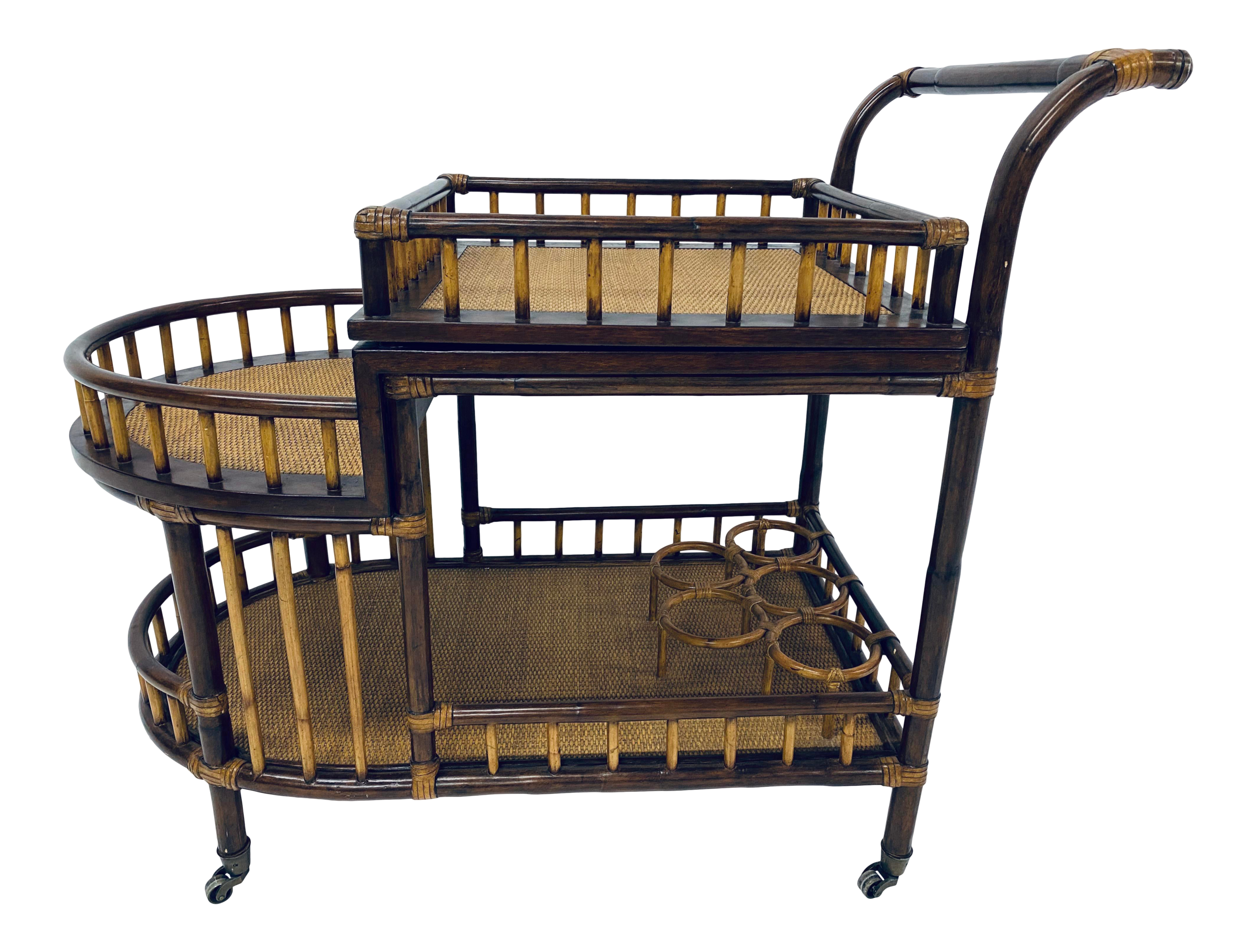 Mid-Century Modern Rattan Bar / Tea Serving Cart
