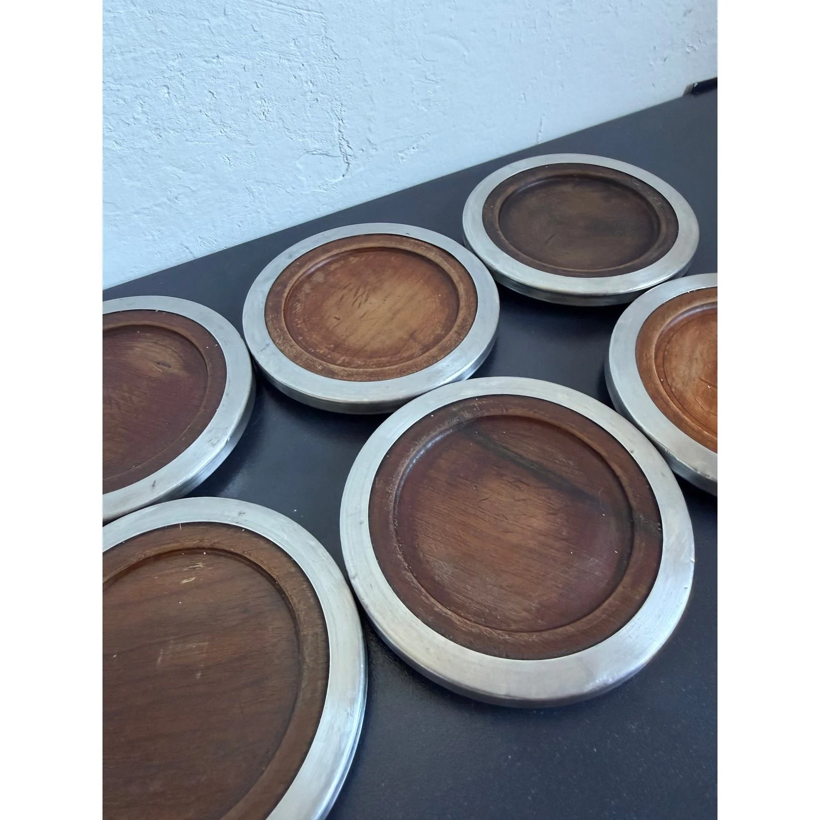 jean-dobre-jacaranda-and-stainless-steel-coasters-for-tropic-art-set-of-six-2165