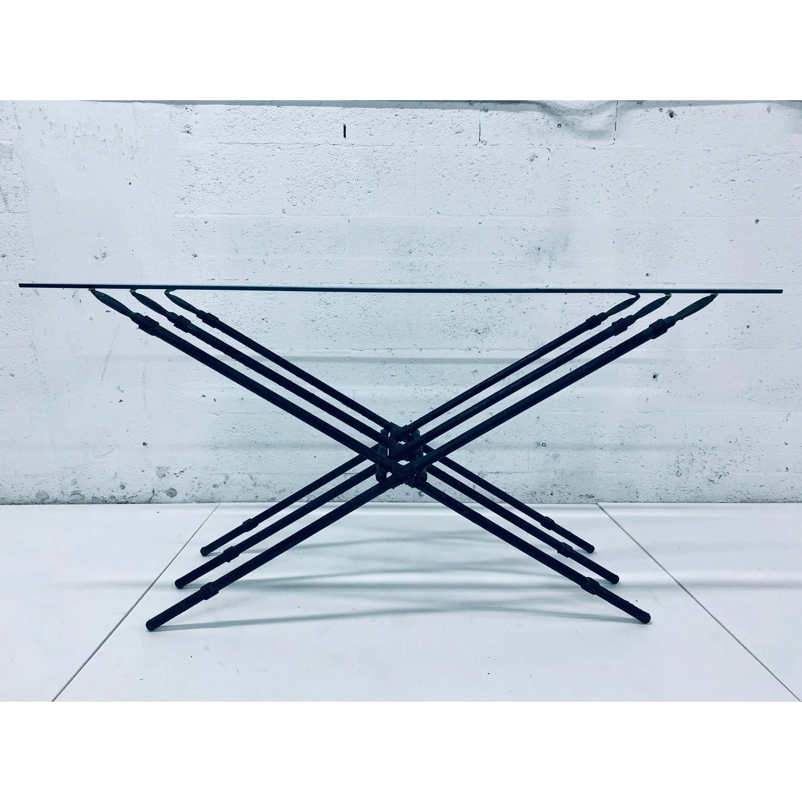 modern-bronzed-metal-spear-low-console-table-9647