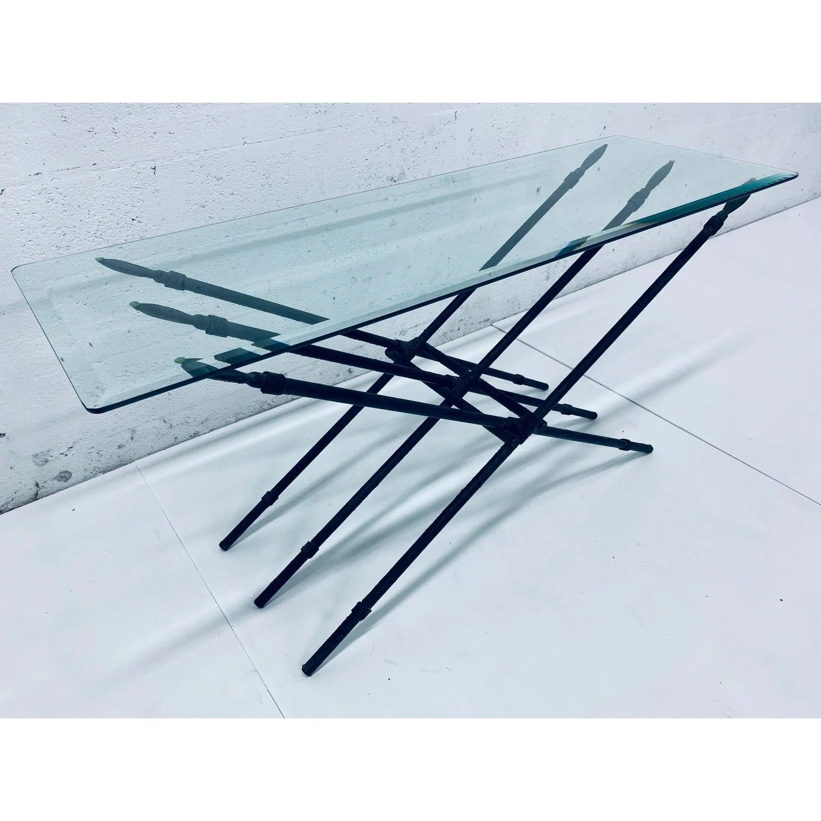 modern-bronzed-metal-spear-low-console-table-8883