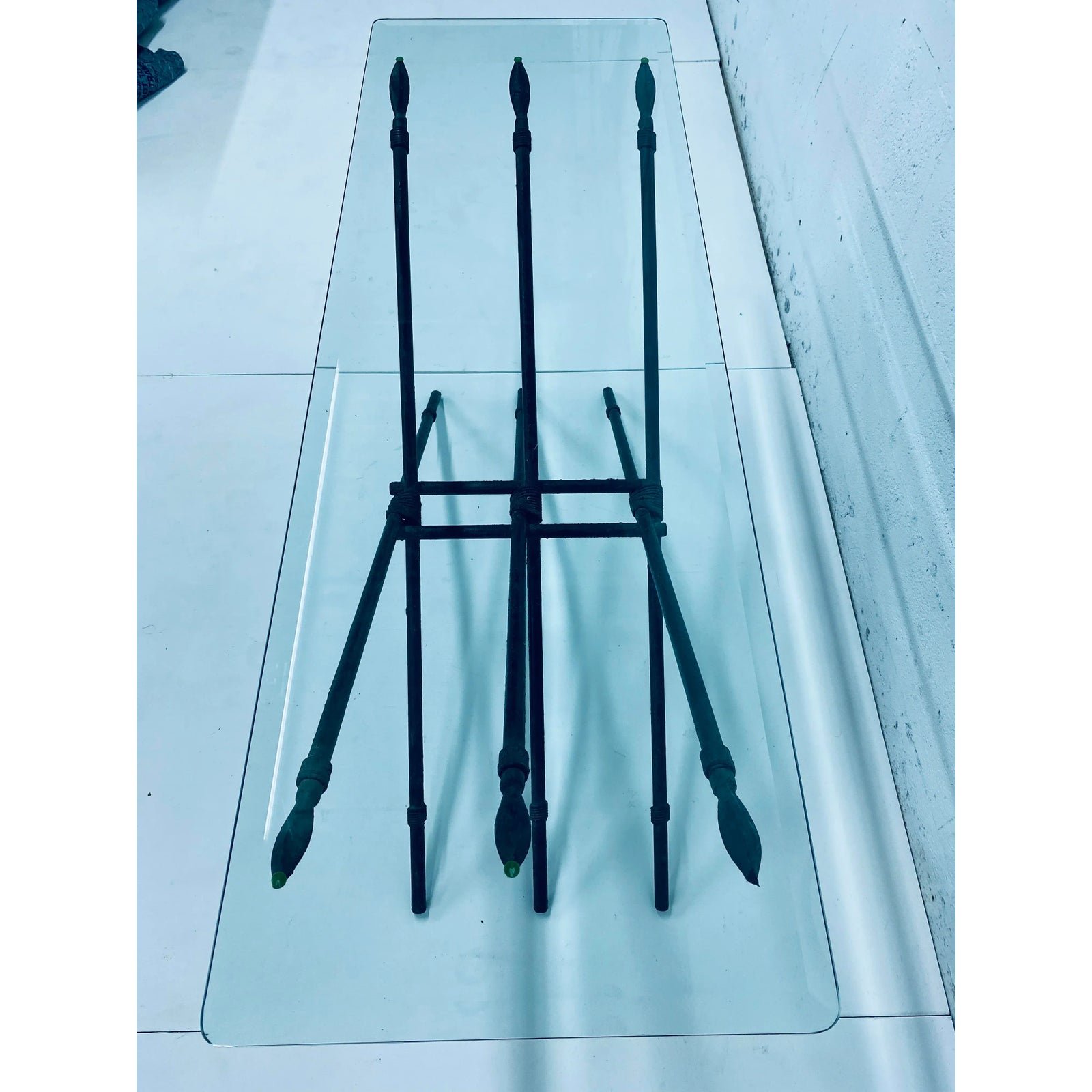 modern-bronzed-metal-spear-low-console-table-6002