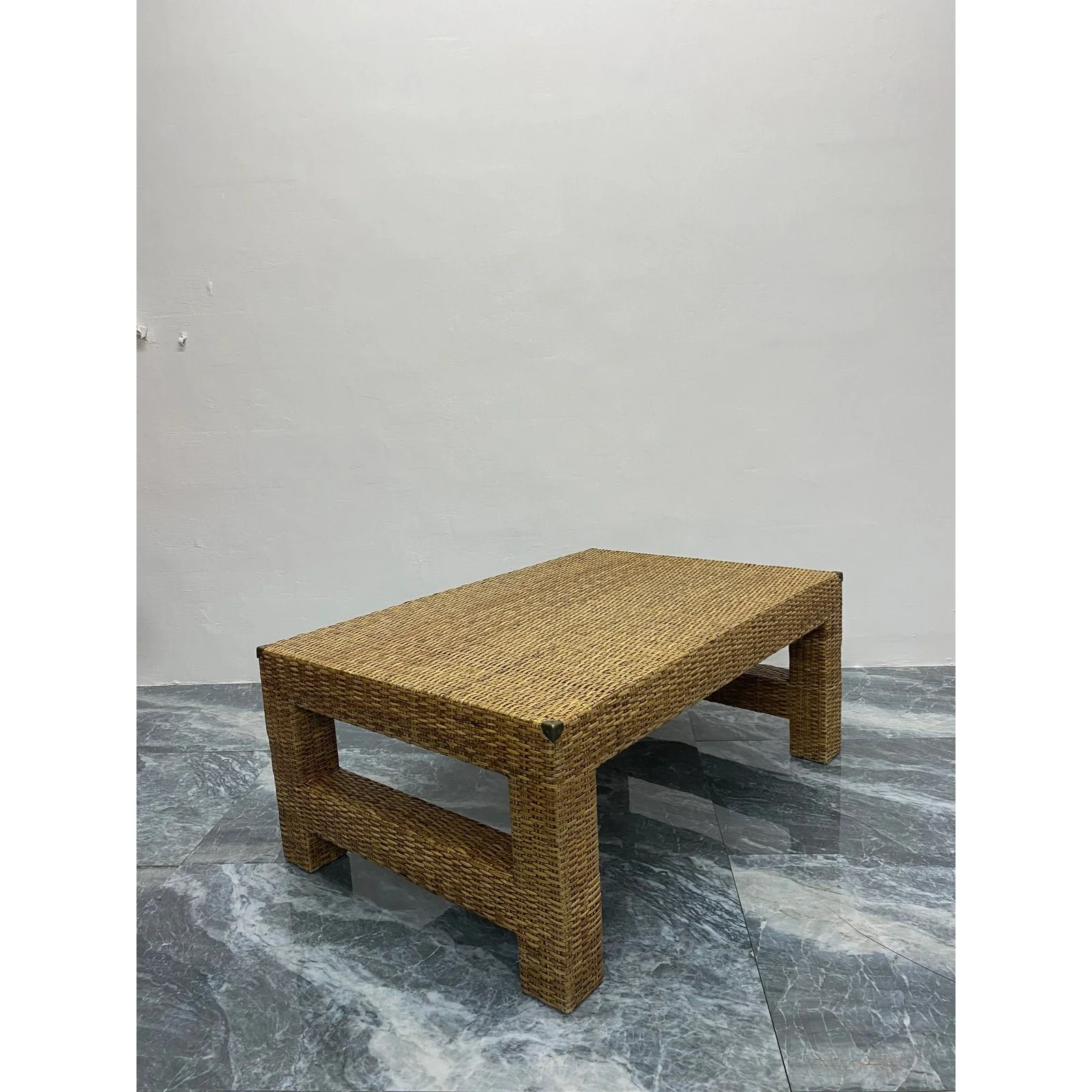 natural-fiber-woven-rattan-coffee-table-with-vintage-brass-corners-5869