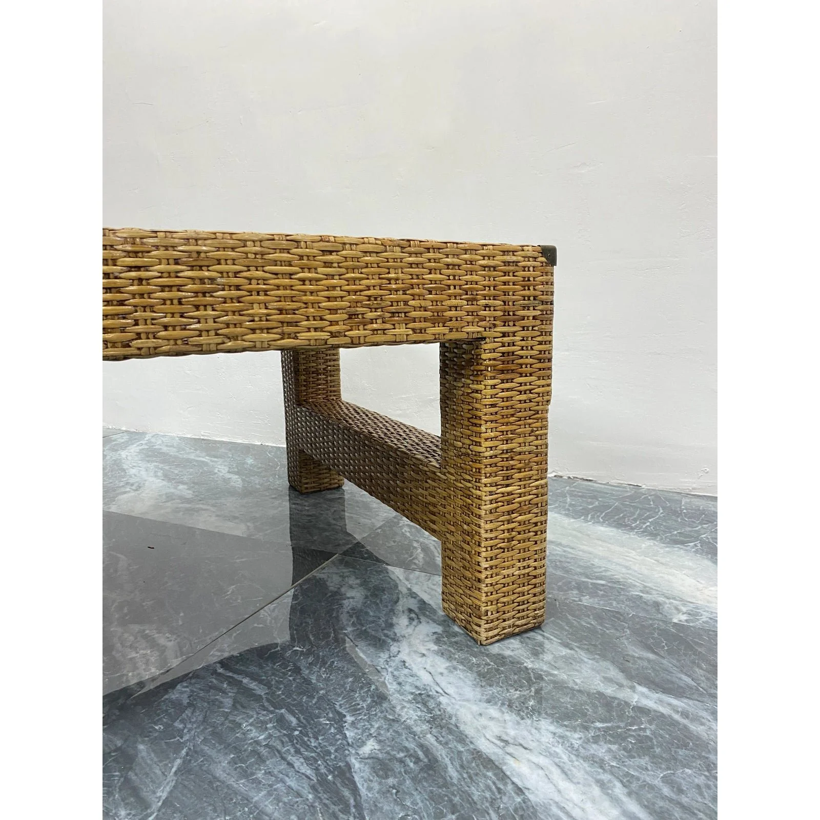 natural-fiber-woven-rattan-coffee-table-with-vintage-brass-corners-7152