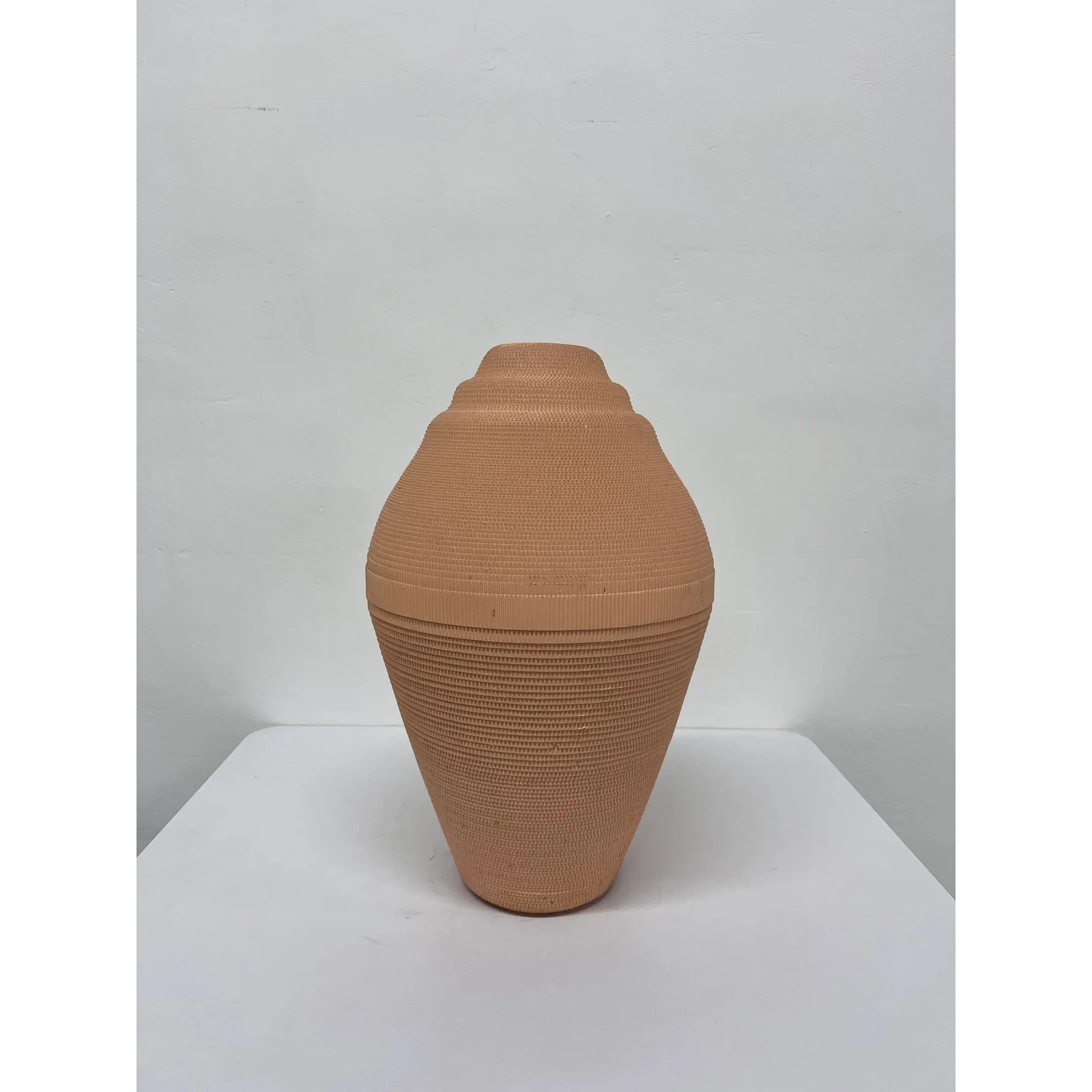 1980s-postmodern-dusty-peach-corrugated-cardboard-vase-by-flute-chicago-5771