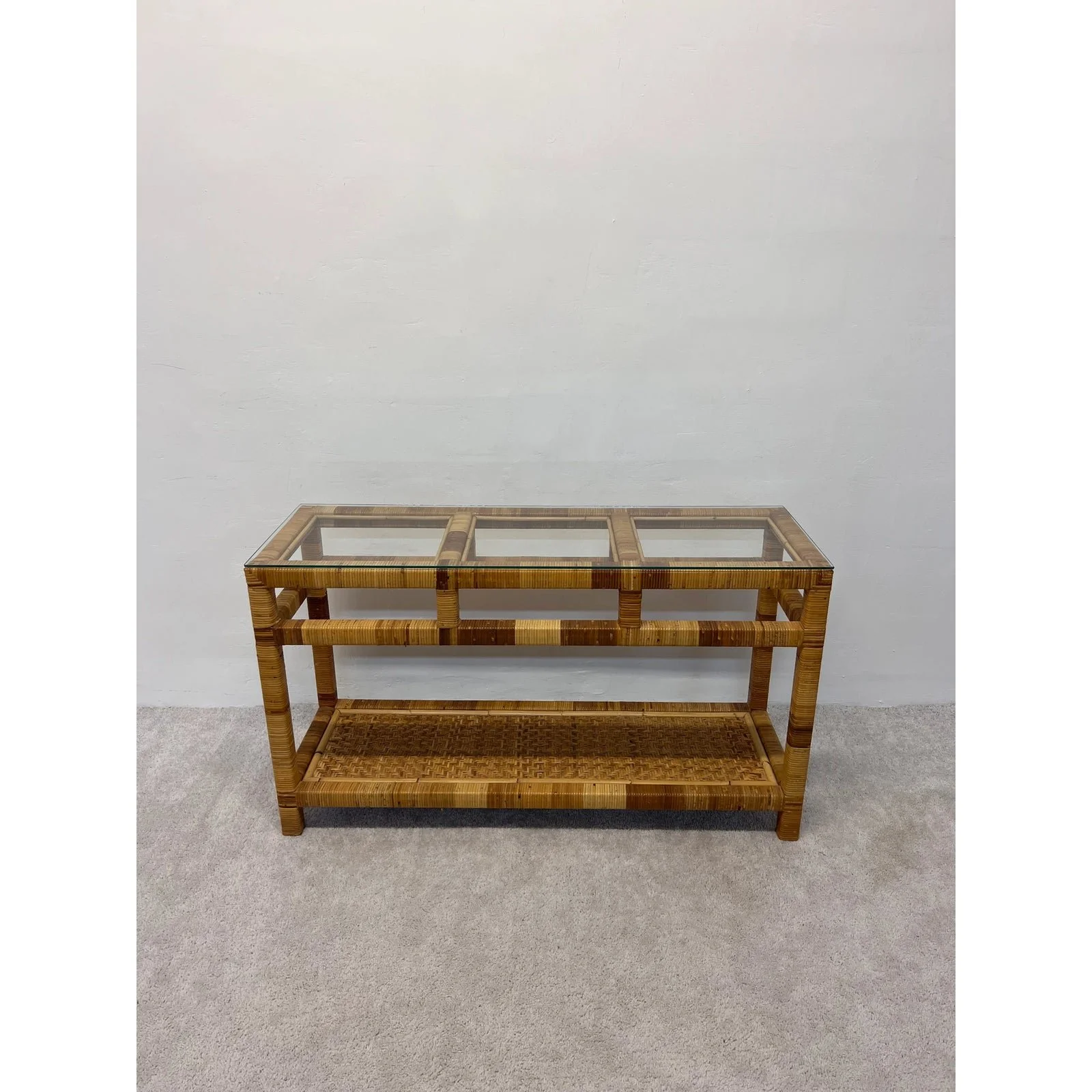 mid-century-rattan-and-glass-top-console-table-7088